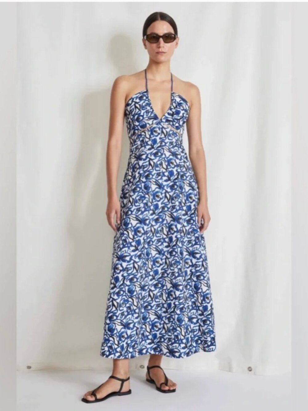 APIECE APART Eli Cutout Dress Brushed Floral Indigo